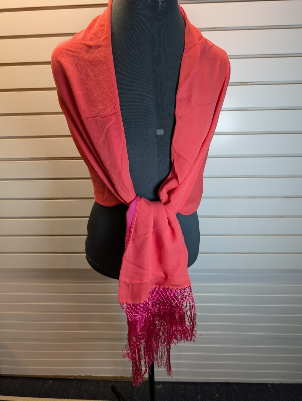 Talbots 100% Silk Vibrant Pink/Coral Fringed Scarf  NWOT